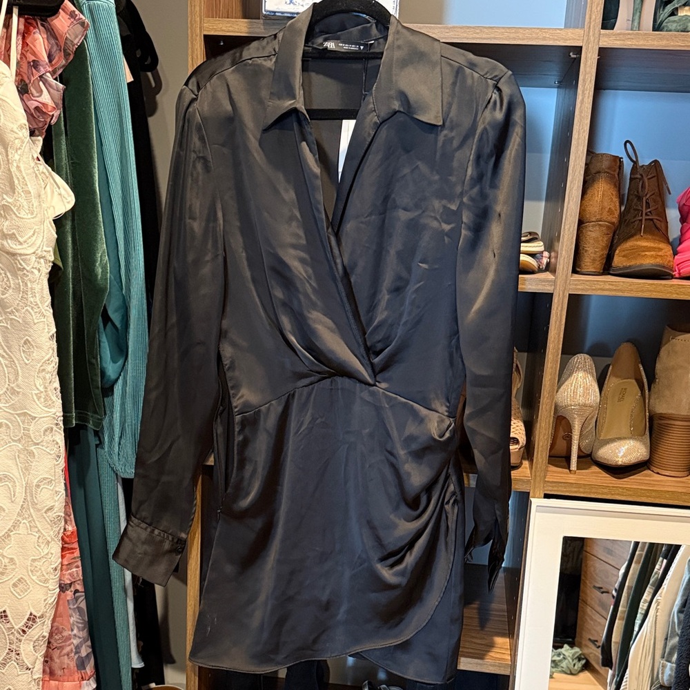 Zara Black Satin Dress